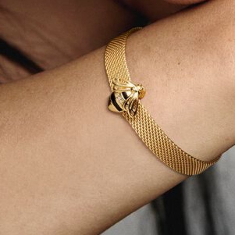 π 14K Gold Plated Sterling Silver Reflexion Bee Clip Charm - Picture 2 of 12